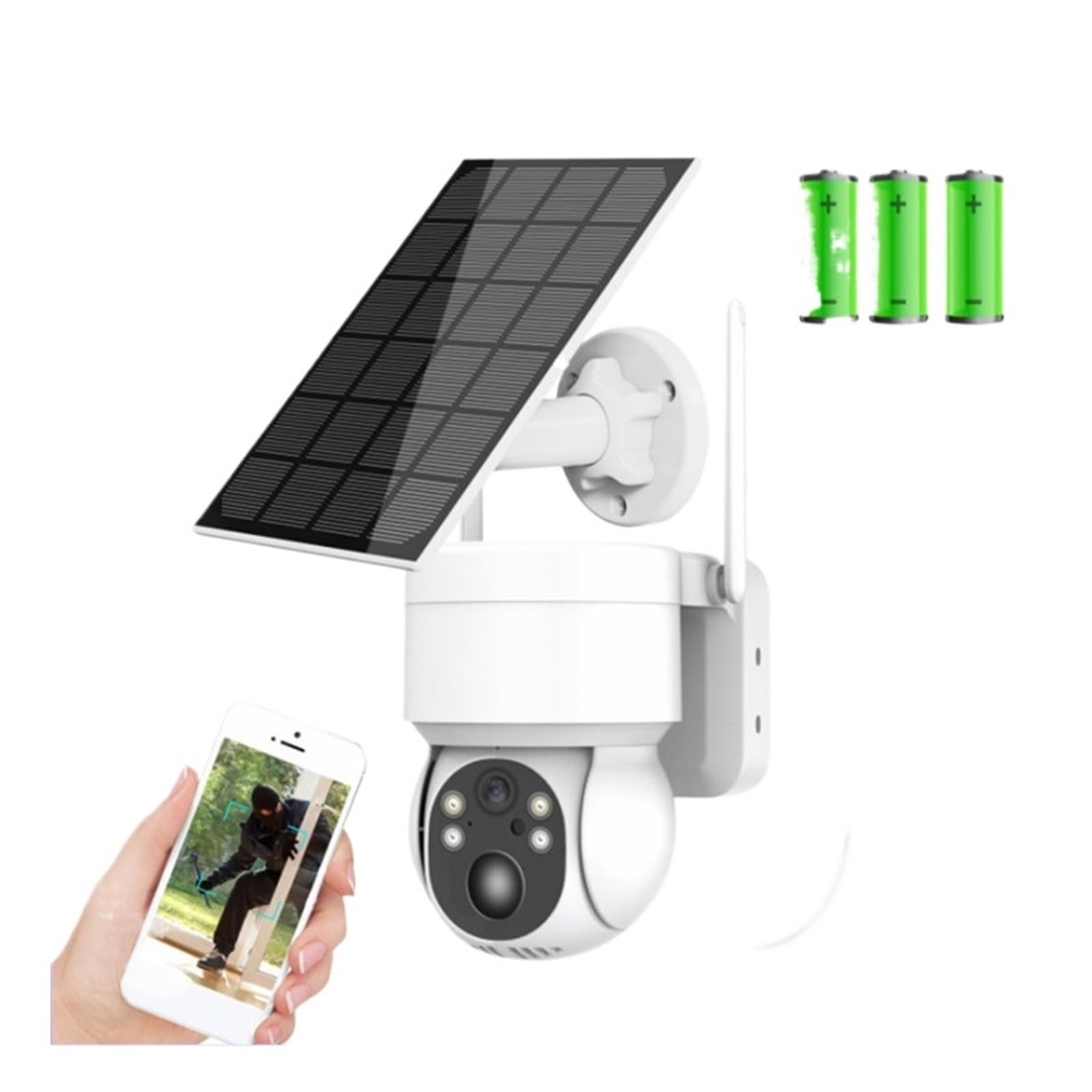 MKHJKIOII Security Camera, HD Wireles Solar Camera PTZ IP With Panel And Rechargeable Battery 4MP CCTV Video Surveillance Security
