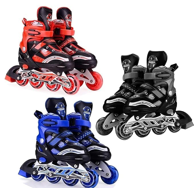 Zerolex 4 Wheels Adjustable Inline Skates, Inline Roller Skates for Boys Kids & Girls, 7 to 14 Years Unisex Outdoor Skating Shoes Roller Blades with Led Flash Lights Featuring Wheels (Multicolor)