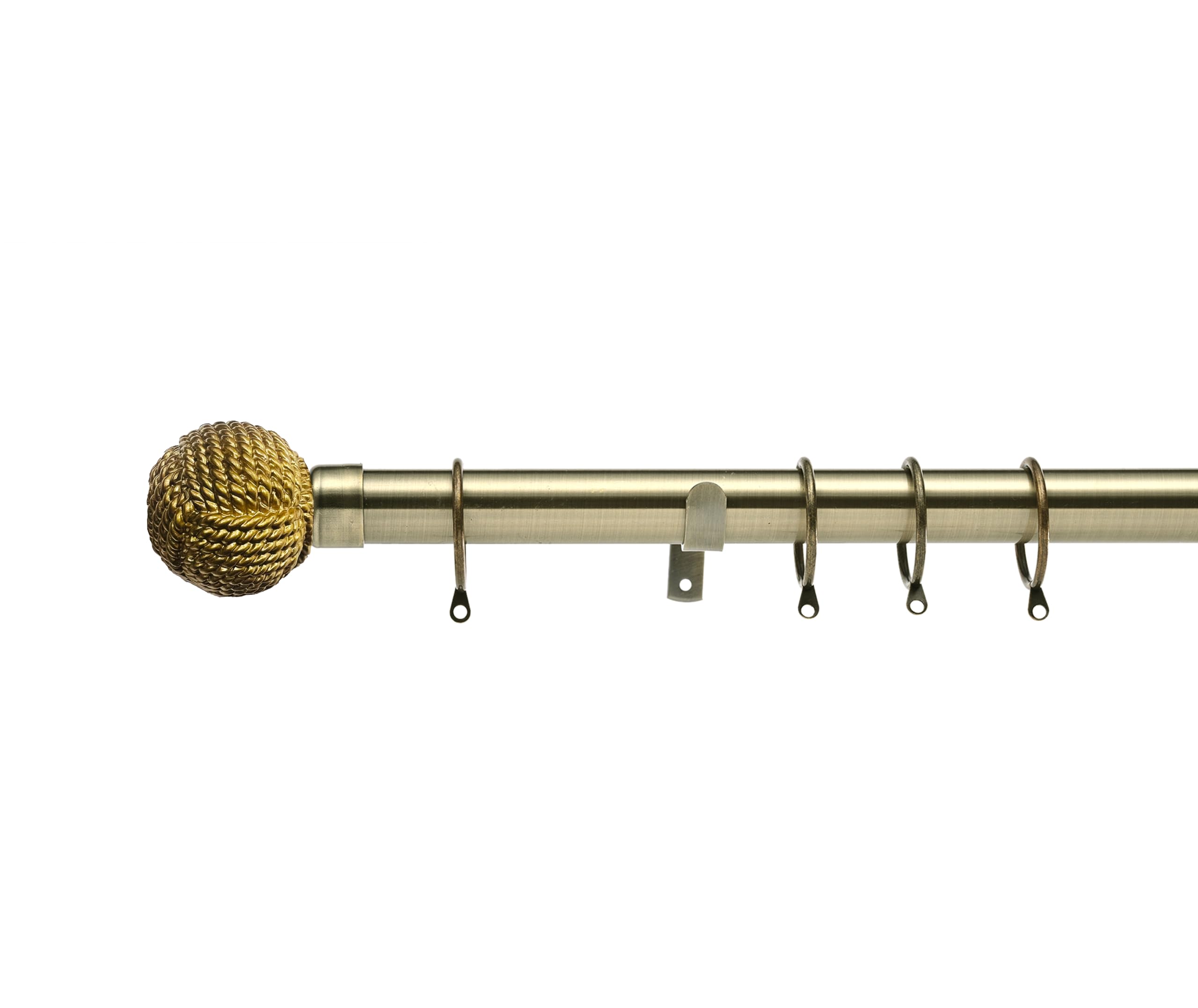 Lister Cartwright 28mm Antique Brass Fixed Metal Curtain Pole Set Rings with Knotted Ball Finial Voile Easy fit to Outdoor, Bedroom, Living Room (200 cm)