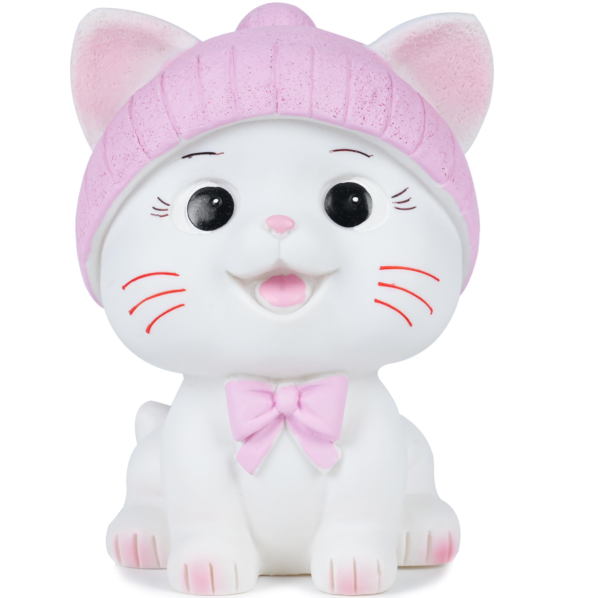 H&W Lovely Cat Piggy Money Bank with Wool Hat, Cute Kitty Coin Bank(Purple)
