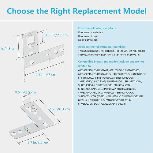 Miniatura 2 de Paquete de 2 soportes de montaje para lavavajillas 170664, compatible con Bosch y Kenmore Elite, sustituye a 00170664, BSH170664, BSH00170664