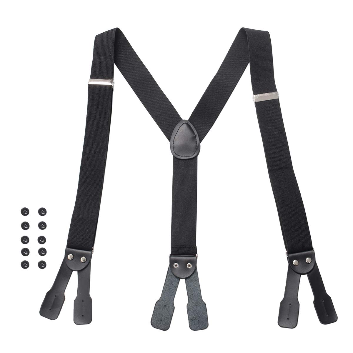 Graceart Men's Black Suspender Braces Adjustable Elastic Y Shape Back Elastic Durable Suspenders With Leather Ends (Black)