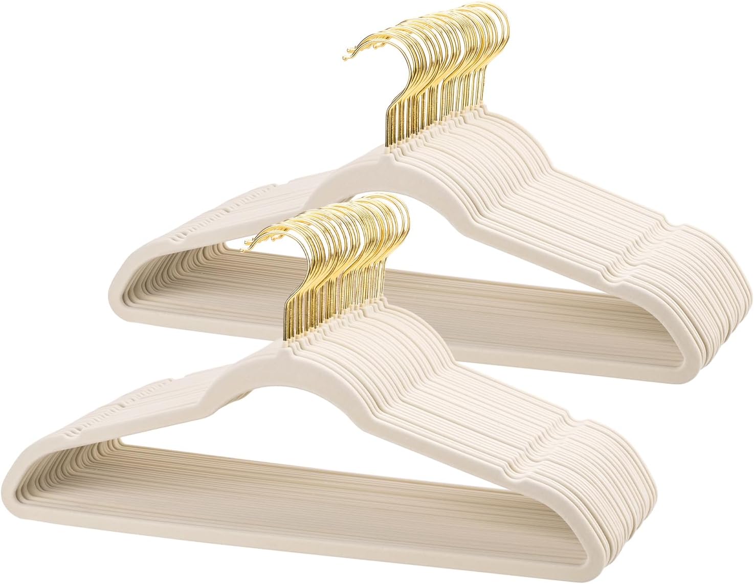 Velvet Hangers 30 Pack, Non Slip Clothes Hanger Heavy Duty for Suit/Coat, Premium Felt Slim Space Saving Suit Hangers for Closet Organizer, 360° Rotating Gold Hook - Ivory Ivory/Gold 30 Pack