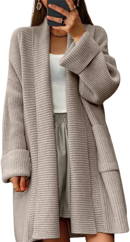 Women's Fall Casual Open Front Midi Long Cardigan Sweater Loose Fit Chunky Knit Coatigan Coat