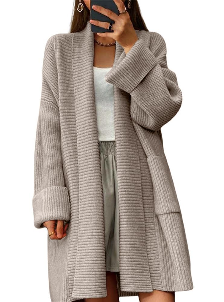 Womens Fall Casual Open Front Midi Long Cardigan Sweater Loose Fit Chunky Knit Coatigan Coat