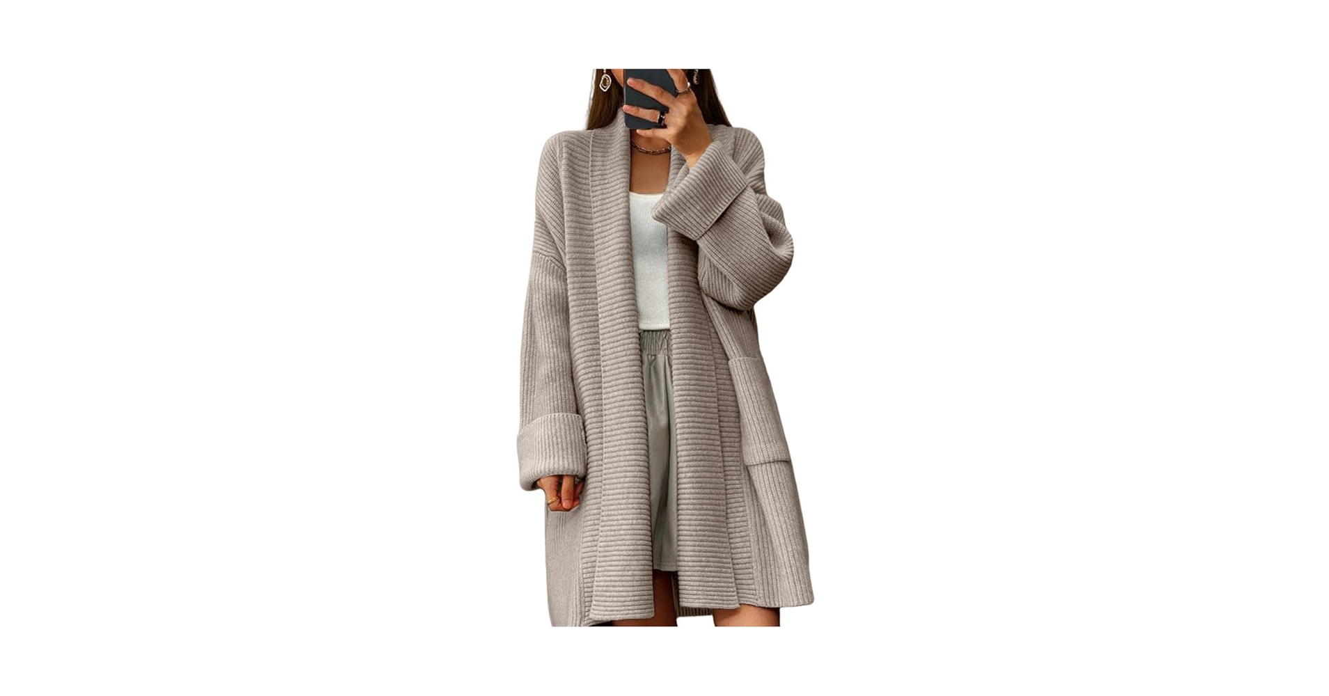 myzgx Women's Fall Casual Open Front Midi Long Cardigan