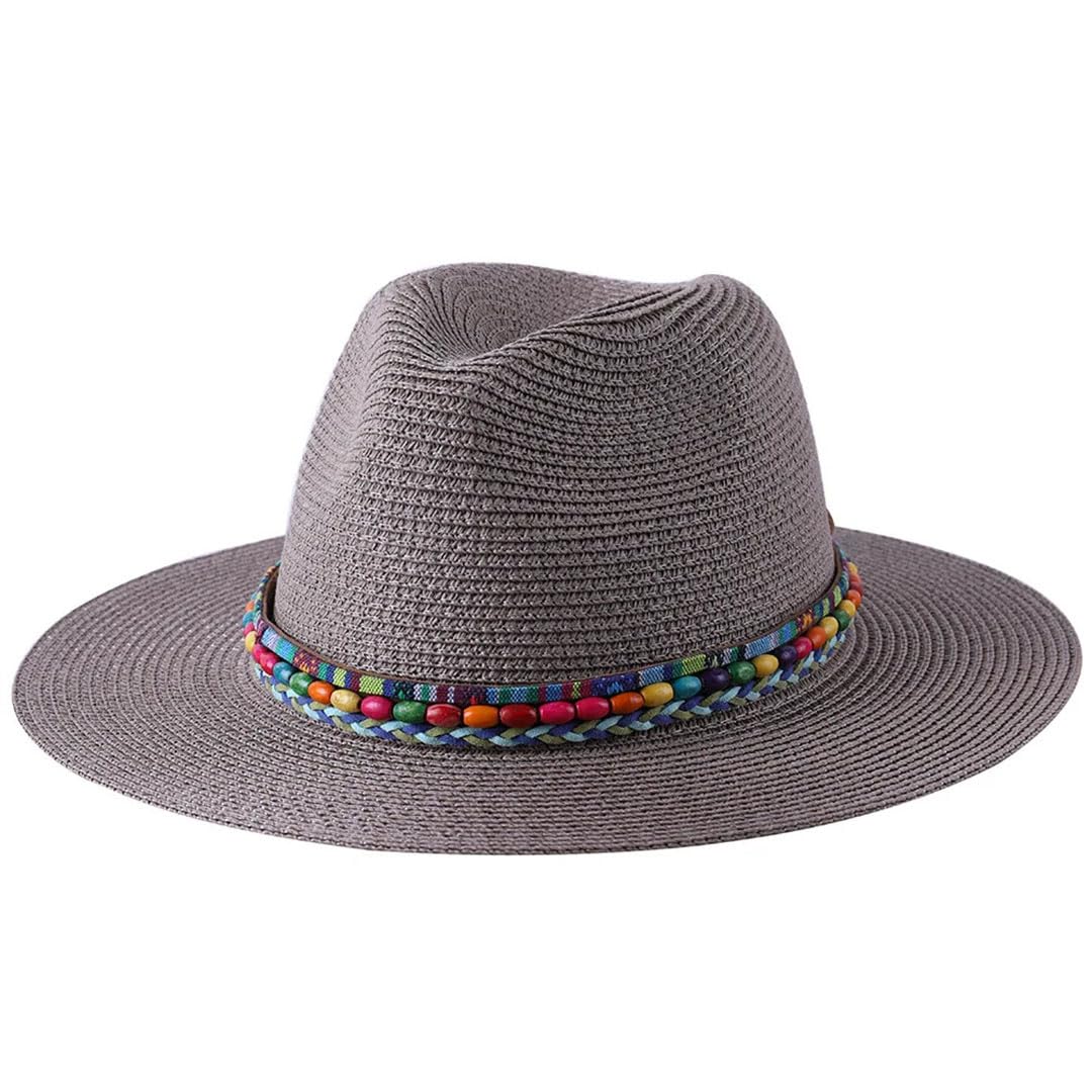 Cappello in paglia Panama, da donna, a tesa larga, da viaggio, spiaggia, jazz, Marrone, 6 7/8-7 1/8