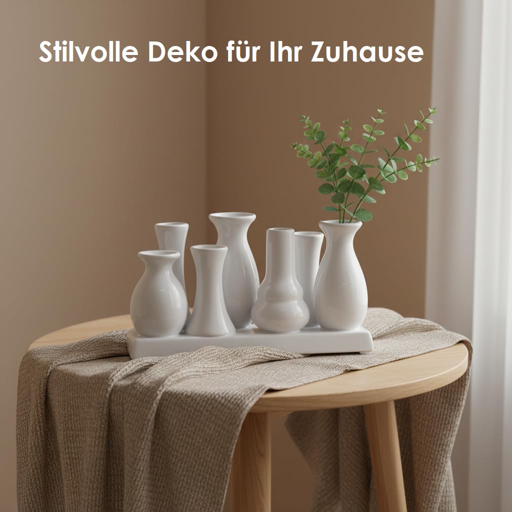 Jinfa 4 Set di 10 vasi Piccoli in Ceramica Bianco Antico con Base Fissa | Centrotavola Decorativi Moderni e minimalisti | 31x7x11 cm