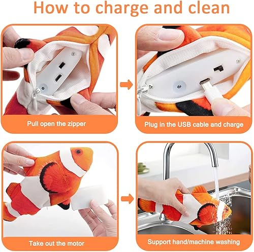 Miniatura 4 de Tocirelo Juguete para gatos, juguete interactivo para gatos aburridos de interior, juguete de pez flexible de movimiento automático, juguete de 11