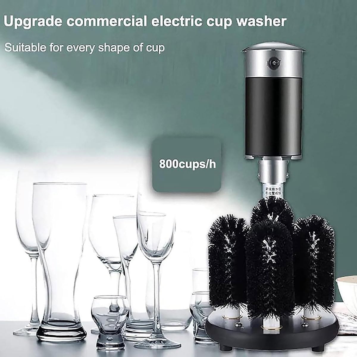 Lavadora de vidrio automática comercial, 5 cepillos, lavadora de vidrio eléctrica vertical, máquina pulidora de limpieza de copas de vino, para tazas de cerveza, barras de tazas de pierna