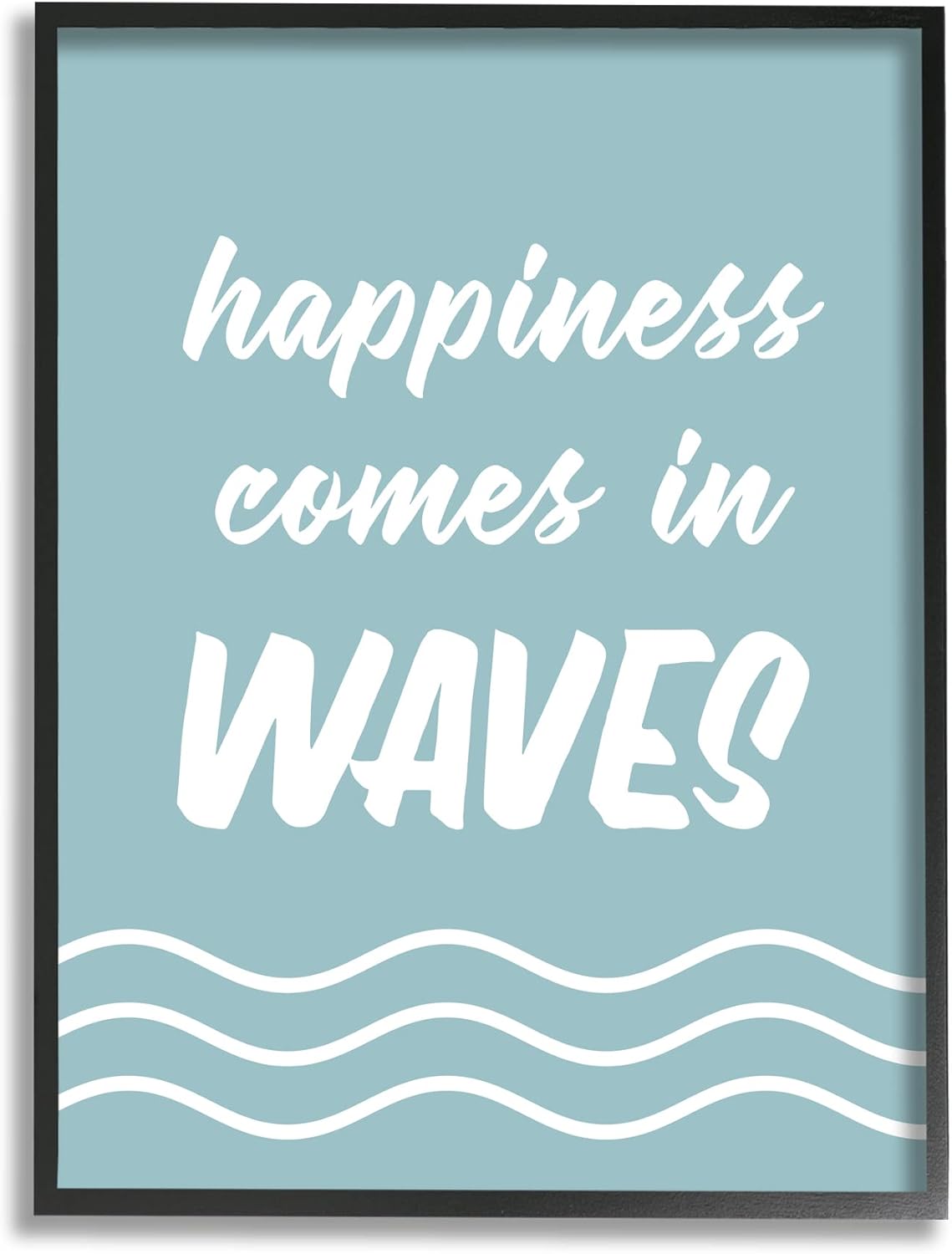 Stupell Industries Happiness Beach Water Waves Uplifting Cursive Phrase, Design by Lettered and Lined