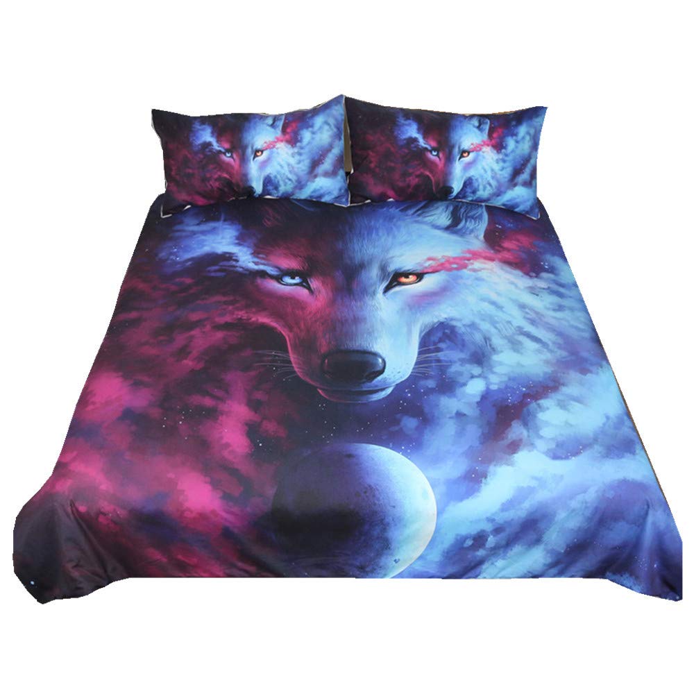Andrui Duvet Quilt Cover & Pillowcase 3D Wolf Pattern Lightweight Microfiber Luxury Bedding Set Bedroom Decoration, Single 135x200cm