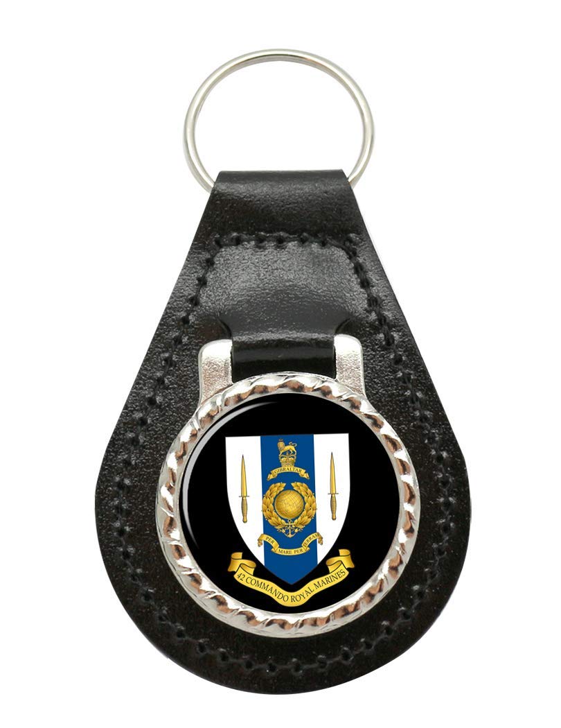 Giftshop Uk Unisex Black Leather And Silver Metal 42 Commando Royal Marines Leather Key Fob