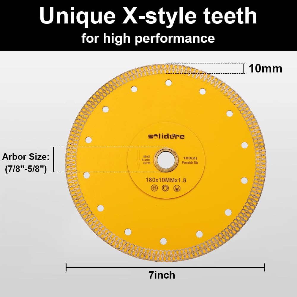 Solidure Tile Diamond Blade 180mm x 22.23/20mm,Ceramic Cutting Disc Cutting for Granite,Marble,Stone,Tiles - Image 4