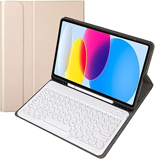 ZOMUN Capa de teclado para iPad 10ª geração 2022, teclado Bluetooth sem fio e capa fólio de couro sintético com compartimento para caneta
