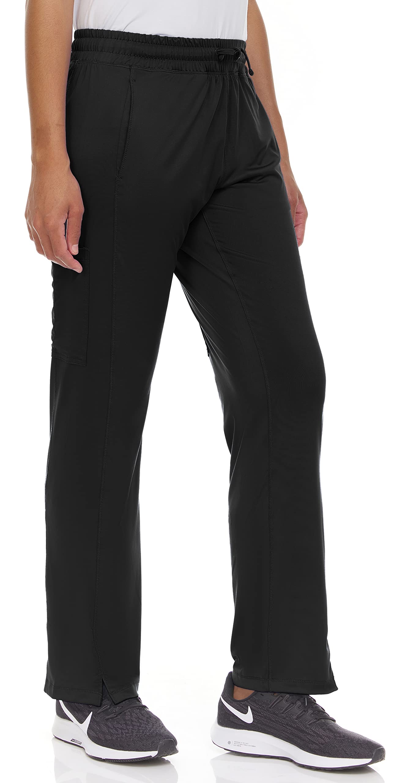 MediChic Women's Scrubs Mid Rise Six Pocket Active Yoga Scrub Pants Black