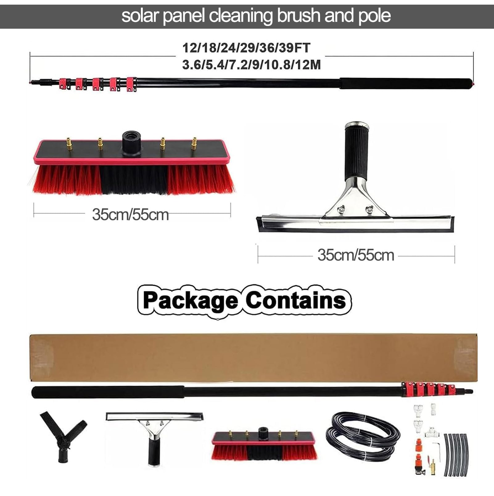 Kit de poste de alimentación de agua para limpieza de ventanas, cepillo telescópico extraíble de 5,5 m con eslla de goma para limpieza de cristales y paneles solares