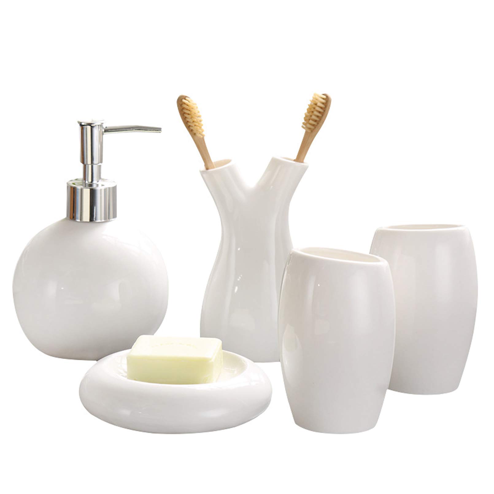 Cutfouwe Conjunto De Accesorios De Baño Adecuado Dispensador De Jabón, Jabonera, Soporte De Cepillo De Dientes, Conjunto Completo De Decoración De Baño Moderno, Conjuntos De Accesorios De Baño,Blanco