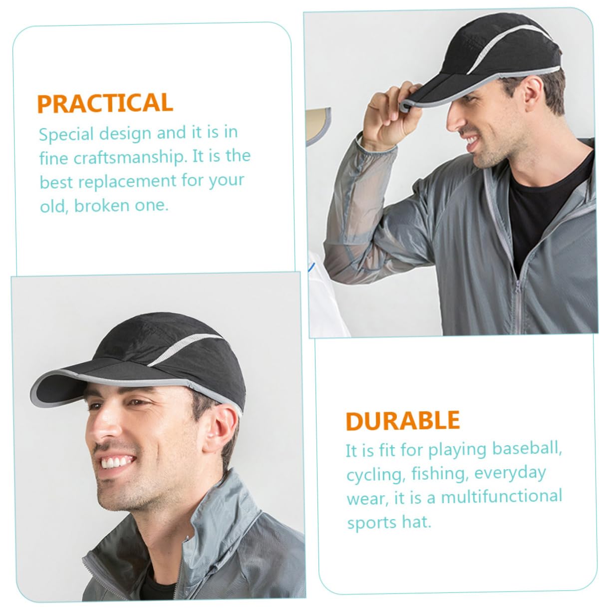 Beavorty Chapeau De Soleil Casquette Hommes Respirant Chapeaux De Sport pour Hommes Caps pour Hommes Chapeau D'été pour Hommes Chapeau pour Hommes Nylon Black