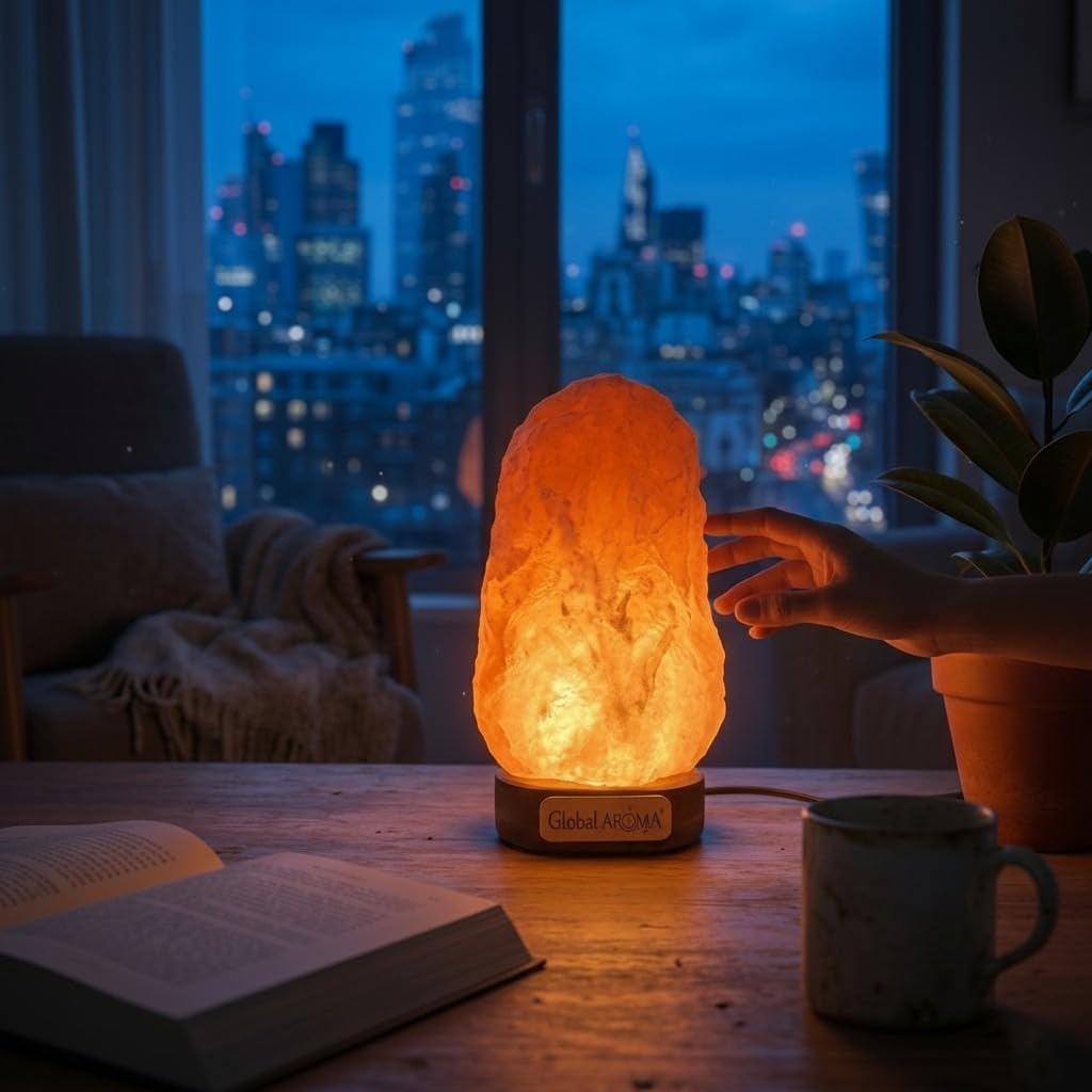 Global Aroma Natural Himalayan Rock Salt Lamp for Positive Energy, Vastu Table Lamp (1-2 kg, Height 14 cm Approx, Orange)-image-34