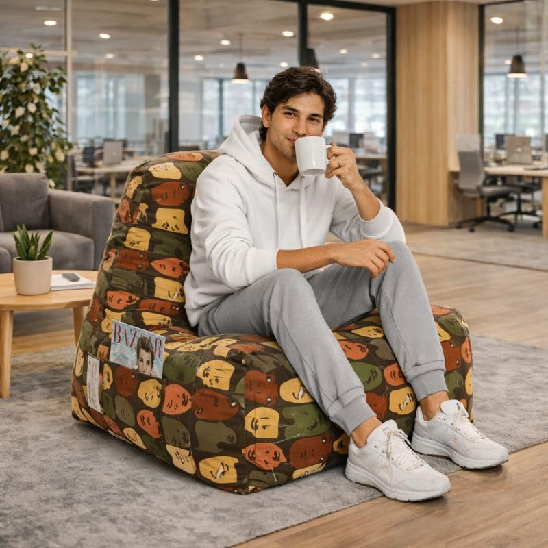 Image of Style Homez Hackey Cotton Canvas Abstract Printed Bean Bag XXL Size Filled with Beans Fillers