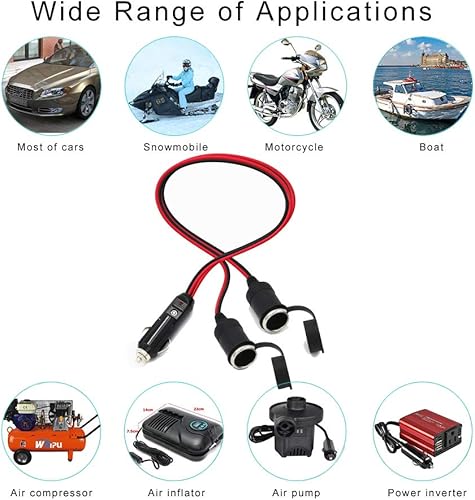 Miniatura 7 de SPARKING Adaptador divisor para encendedor de cigarrillos, cable de extensión de encendedor de cigarrillos de 2 vías, 1 a 2 enchufes, adaptador de