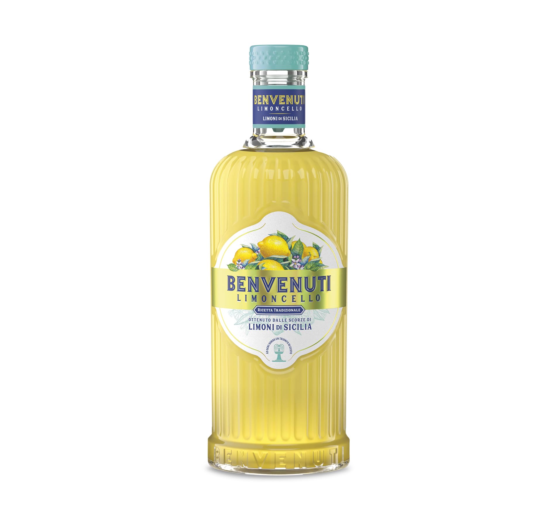 Limoncello Benvenuti 70cl - Sicilian Lemon Liqueur, Natural Ingredients, No Artificial Colors or Flavors. 28% ABV.