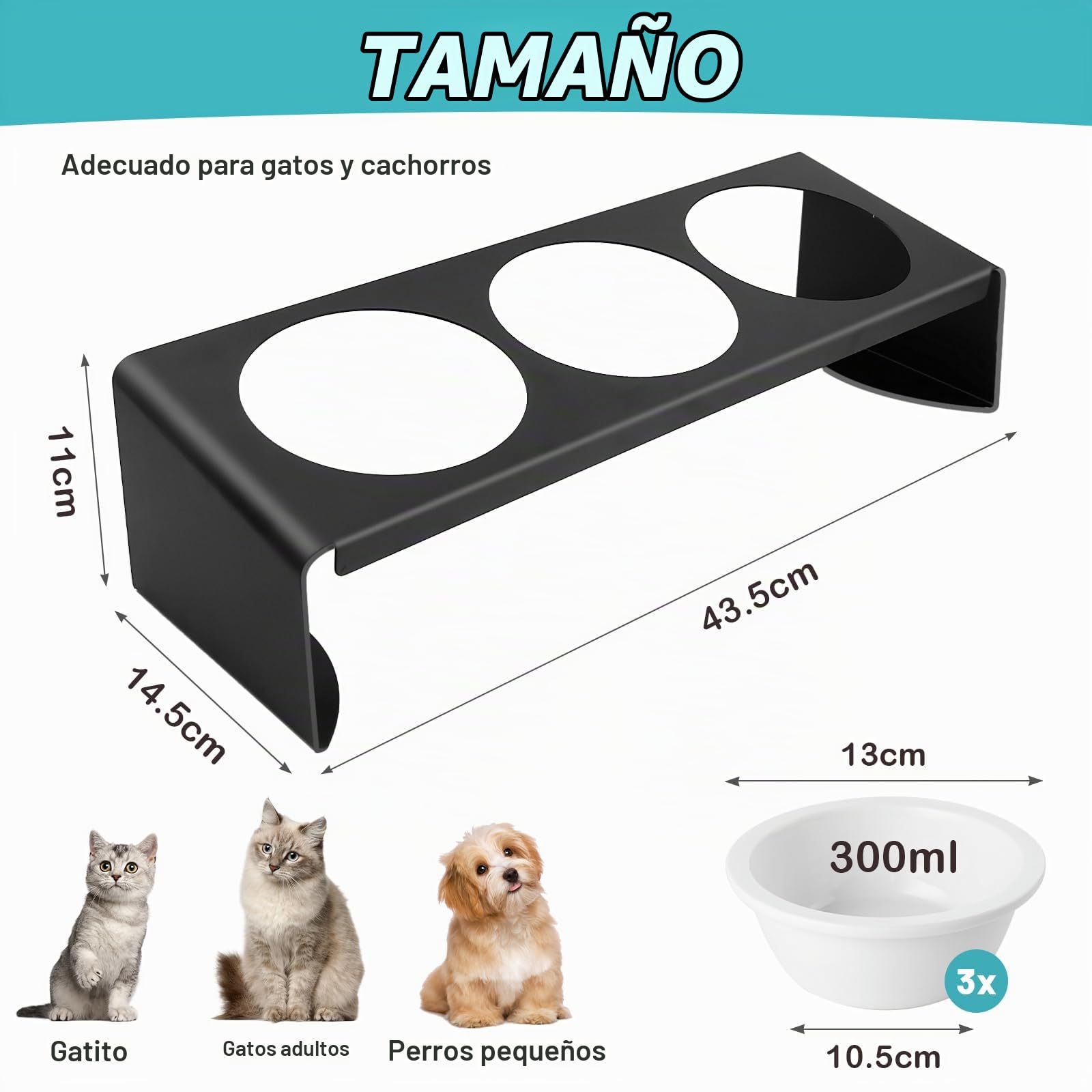 Lannvan Comedero Gato Elevado, 3X Comedero Perro, Comederos para Gatos Inclinado 15° Ceramica con Marco Metálico, Cuenco Gato Antivómitos, Comederos y Bebederos para Gatos y Perros Pequeño