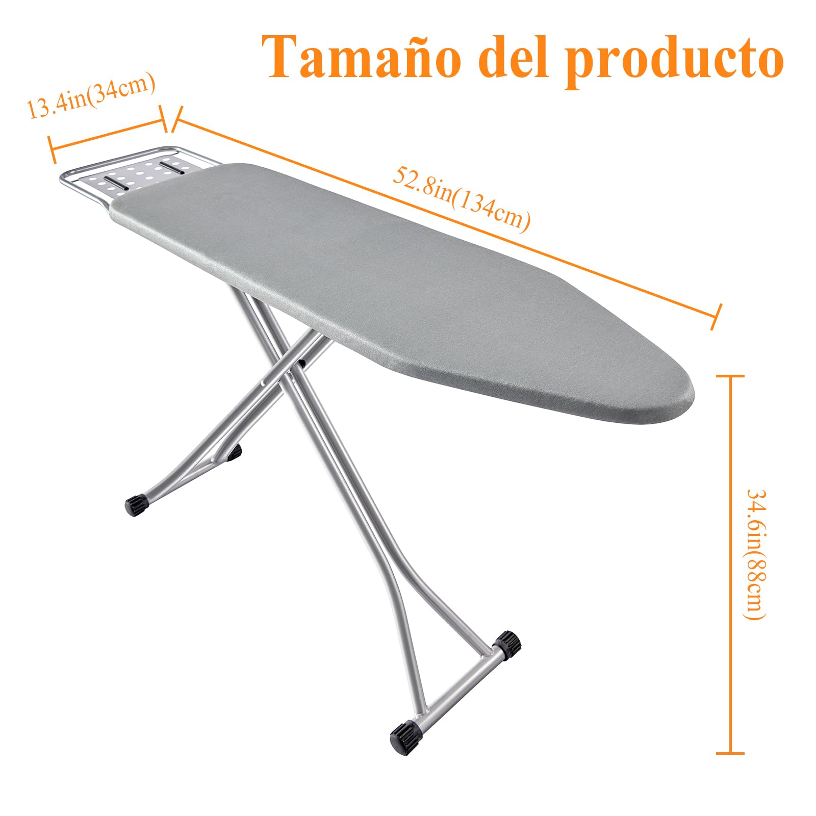 Tabla de Planchar BKTD, Cubierta Resistente al Calor, Soporte para Plancha de Vapor, Tabla de Planchar Plegable Antideslizante. Estructura Robusta de Metal (34 * 88 * 134 cm) Color Gris Plata.