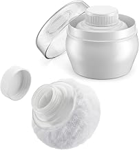 3.1 Inch Dusting Powder Container with Puff, Fluffy After Bath Storage Body Powder Container with Handheld Stand for Baby Adult Daily Care (White)