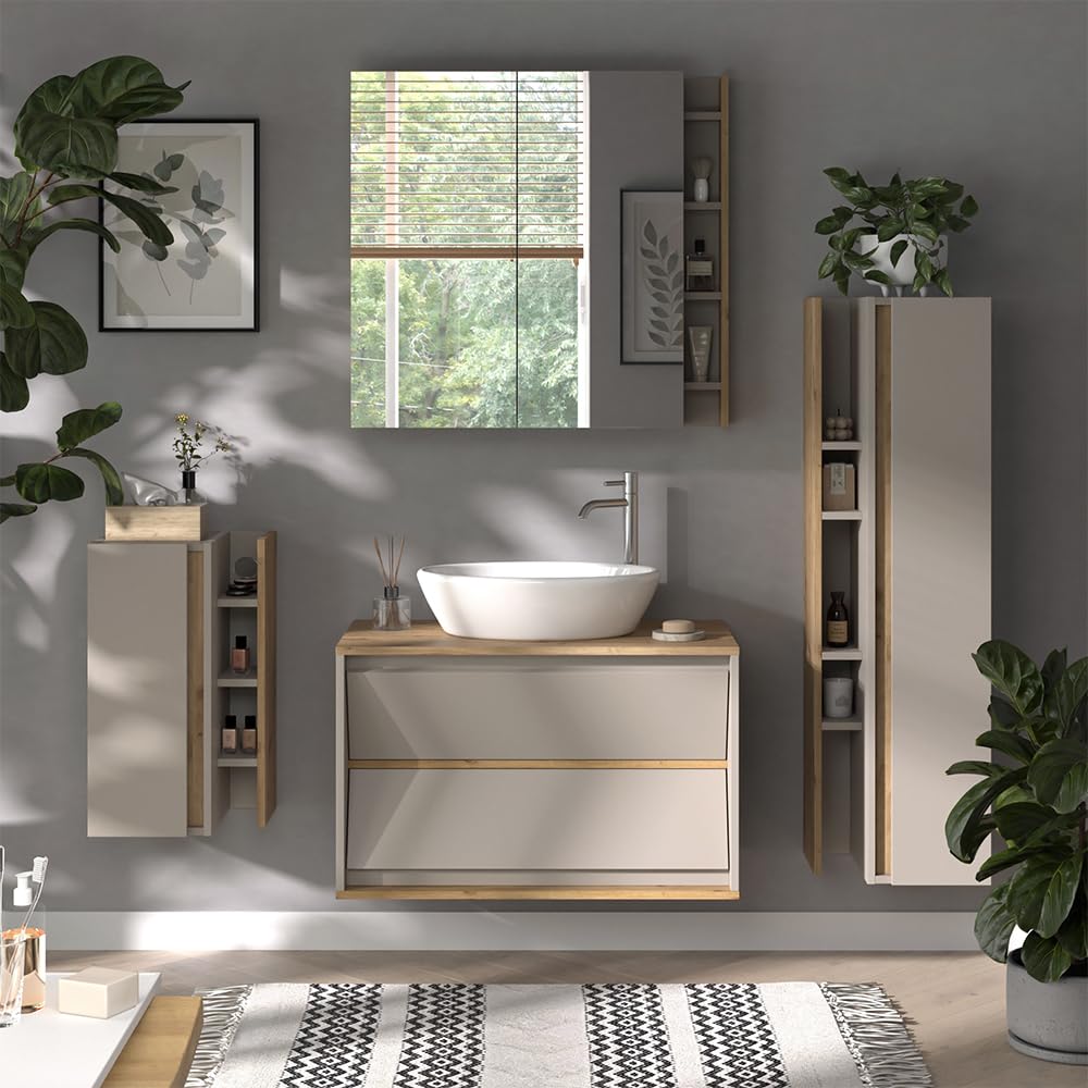 Vicco mobile bagno Edelin, Cachemire, 35 x 120 cm con 4 scomparti aperti, a parete per un'installazione flessibile in bagno