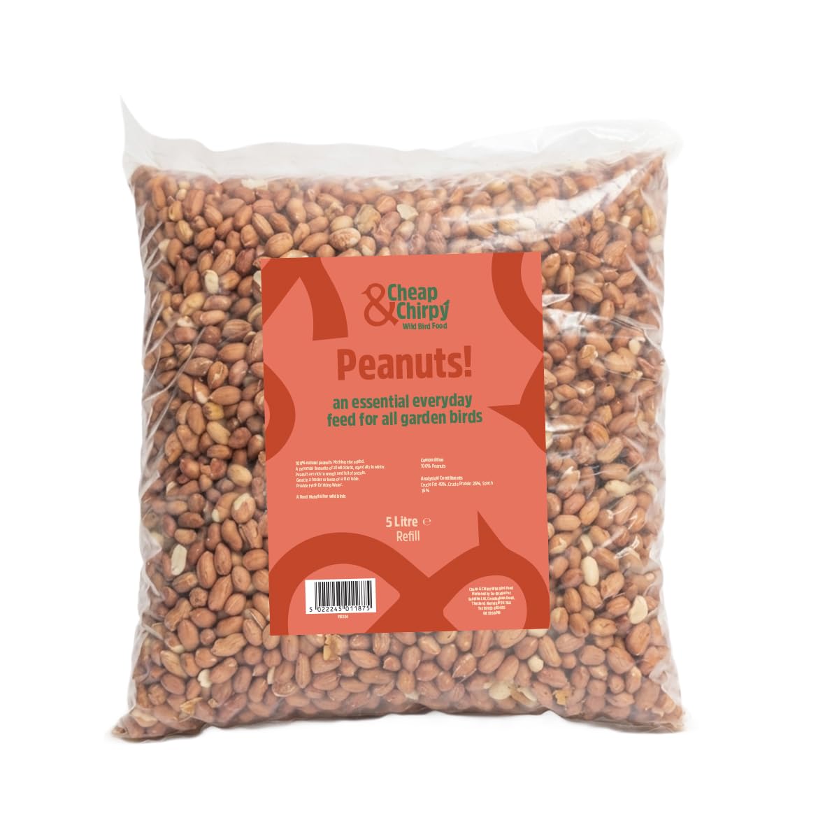 Cheap & Chirpy Wild Bird Peanuts - 5 Litre Refill Bag - Essential Wild Bird Feed - Nutritious Wild Nutrition - Crow Food
