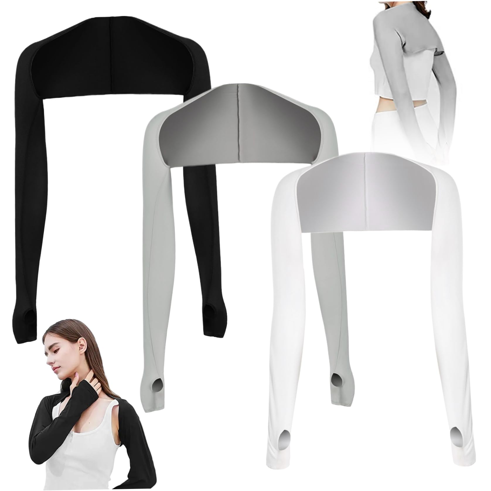 Lot de 3 manchons de bras châle pour femme manches rafraîchissantes contre le soleil protection UV bras long avec trou pour le pouce confortable et respirant haussement d'épaules golf pour la con