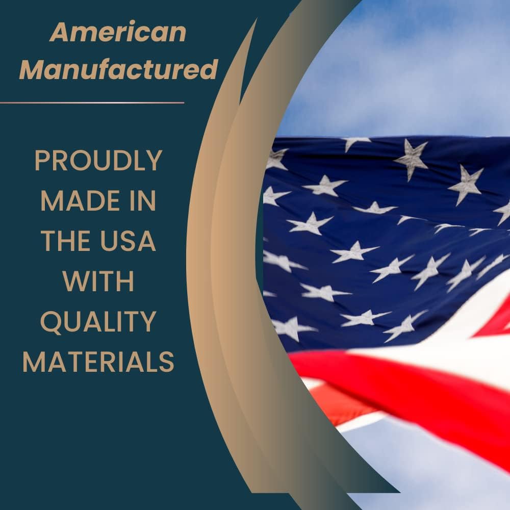 American flag with text 'American Manufactured, Proudly Made in the USA with Quality Materials'