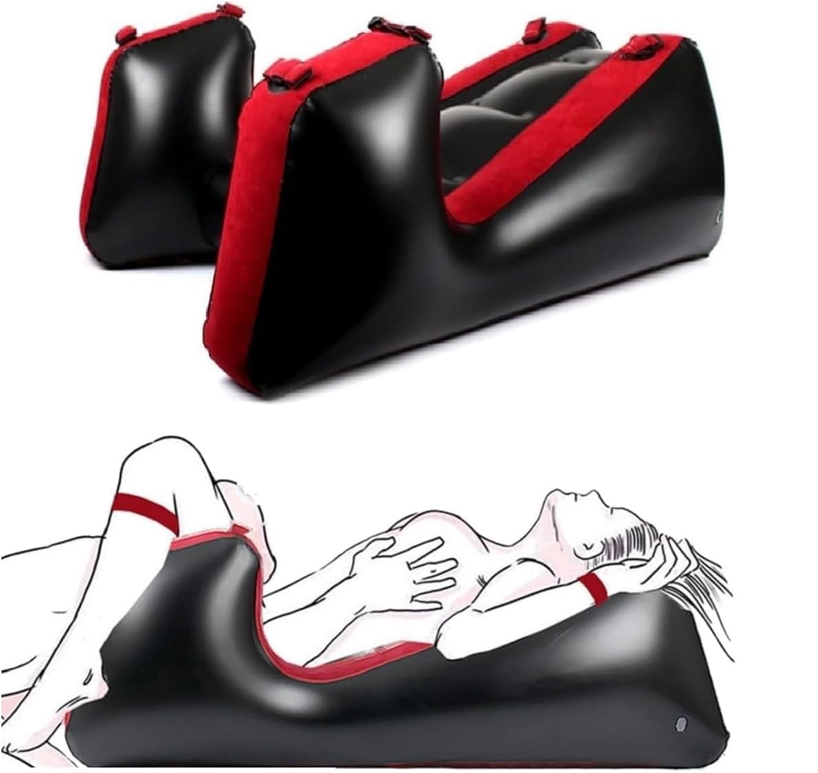 Rampe de bondage multi-positions - Fauteuil gonflable - Lit - Chaise gonflable - Canapé - Pieds divisés - Coussin SM avec menottes pour les pieds