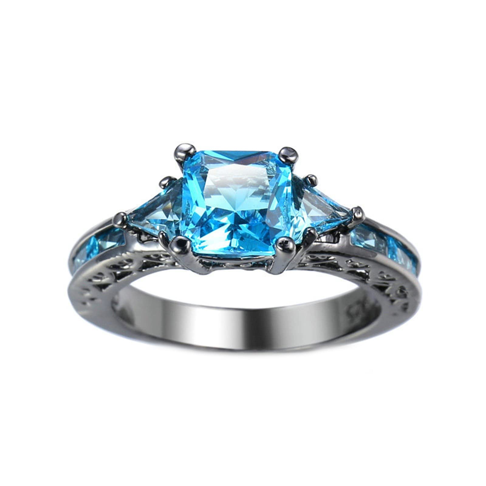 Bague de promesse rectangulaire rétro en or noir et zircone