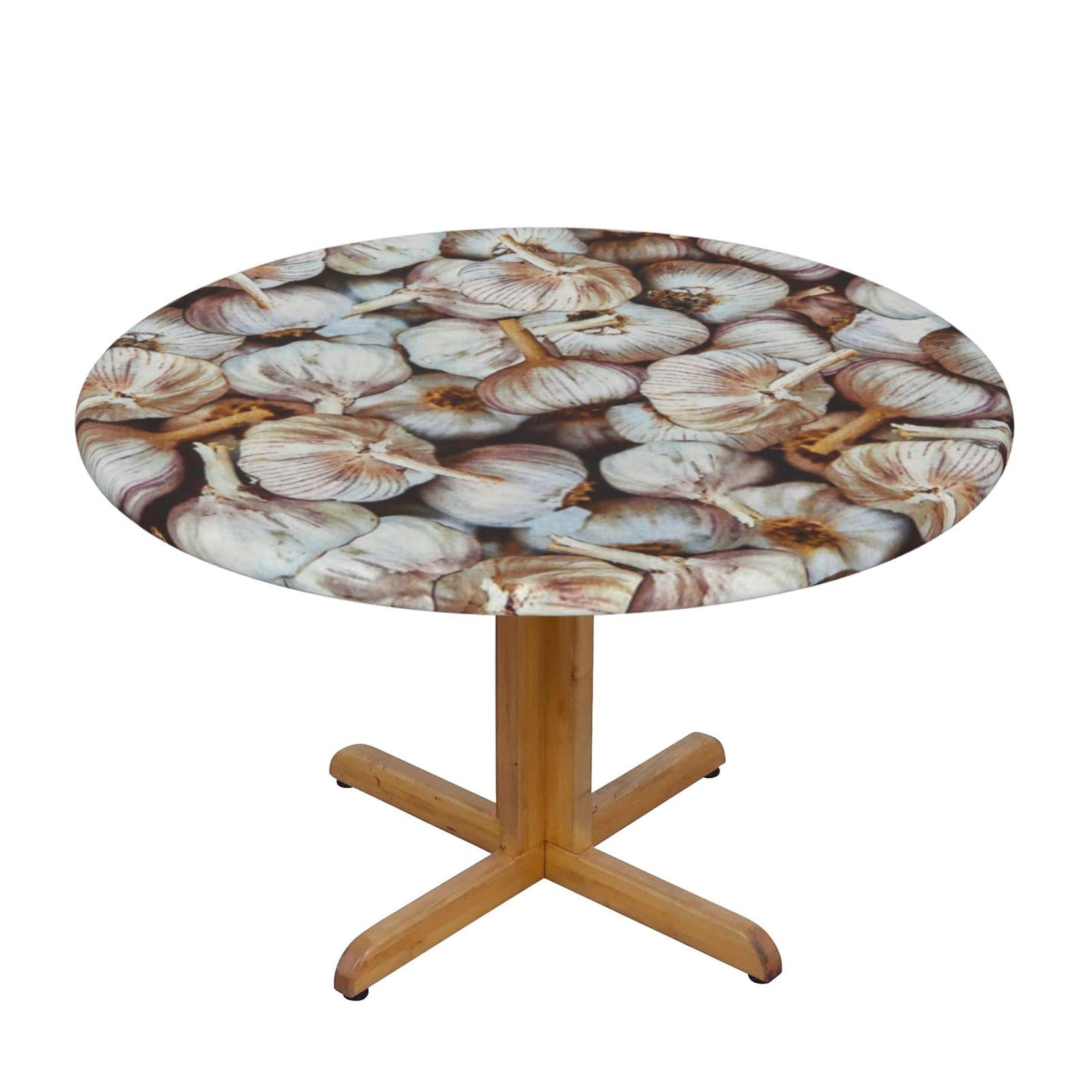 Lsjuee Round Fitted Tablecloth 45-50in Elastic Edged Table Cloth for Kitchen Dining Party Home Decor - Lots of Garlic