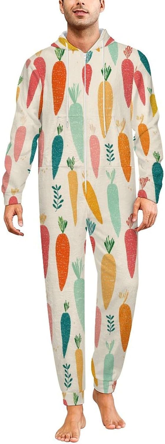 Adult Flannel Hoodie One Pieces Pjs Sets Colorful Flowers One-Piece Pajama for Women & Men Soft Warm 4X-Large