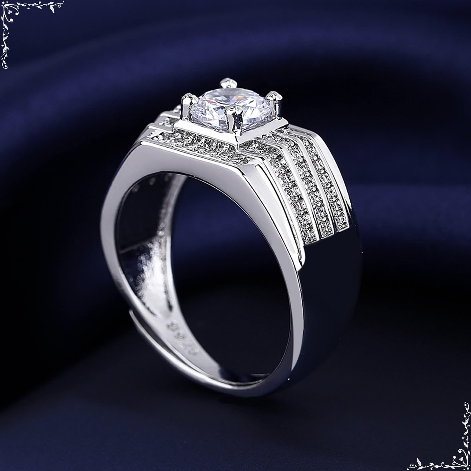 Wycian Anillo personalizado para hombre, oro blanco, plata 9 K, moissanite con circonitas brillantes, talla 54 (17,2), moderno, personalizable