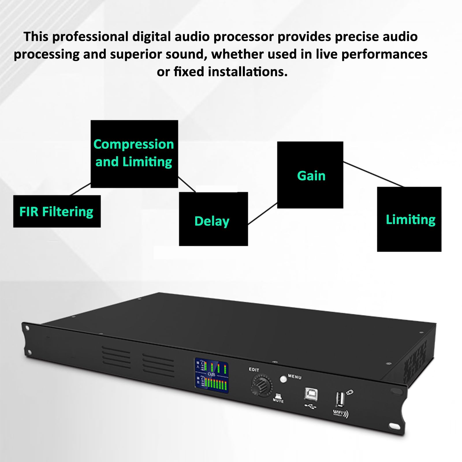 Equalizzatore Audio Digitale Fir a 4 Ingressi E 8 Uscite, Processore Anti-ululato Professionale, Display a LED, Debug Tramite Software per PC, Ingresso/Uscita XLR Bilanciati