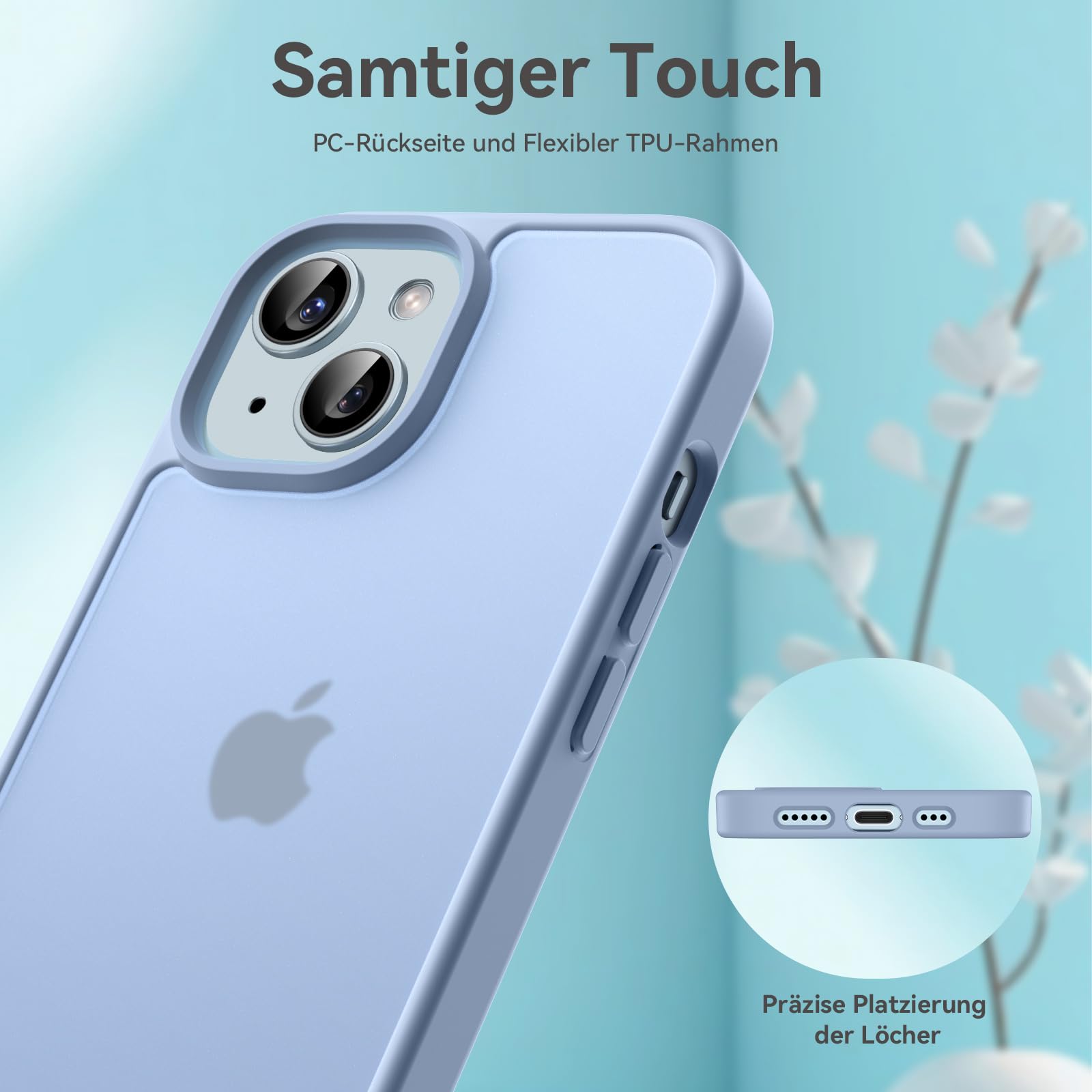 Opkiegrn Cover per iPhone 16e / 15/14 / 13, Antigraffio Antiurto Anti Ingiallimento Antishock Anticaduta Grado Militare Potettiva, Slim Trasparente HD Custodia per iPhone 16e / 15/14 / 13, Azzurro