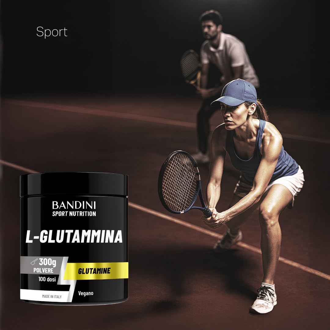 Bandini® L-Glutammina Pura in Polvere, Aminoacido utile per Esercizi Fisici ad Alta Intensità e per la Massa Muscolare, Glutammina 100% Vegan, Glutamine POWDER, Palestra e Sport, Confezione da 300g