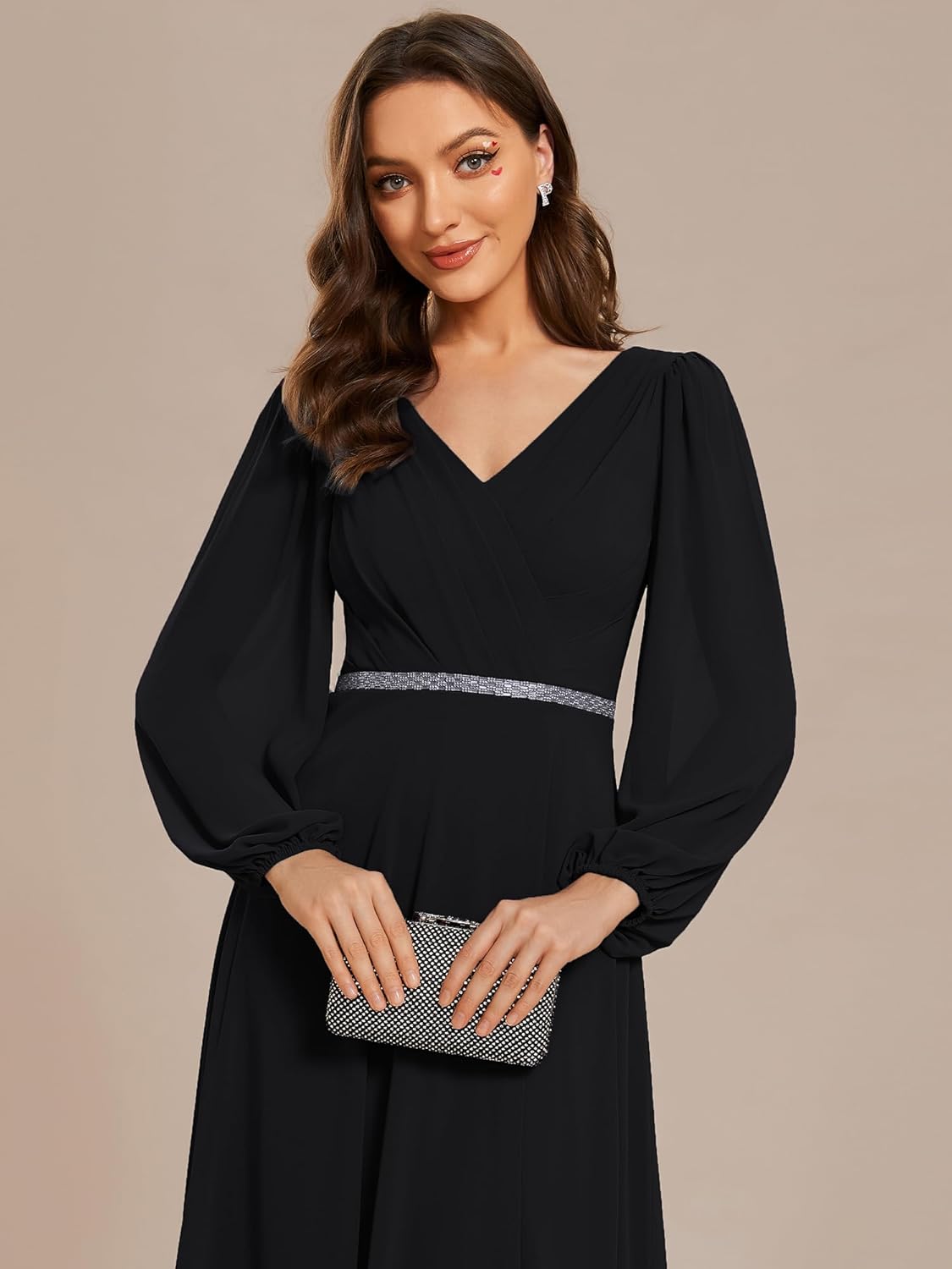 Ever-Pretty Women's Mother of The Bride Dresses Long Sleeves V Neck Empire Waist A Line Beading Formal Evening Dress 01981 - Image 3