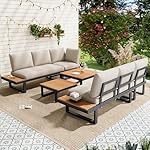 Merax Gartenmöbel Set mit Ecksofa und Tischen Beige