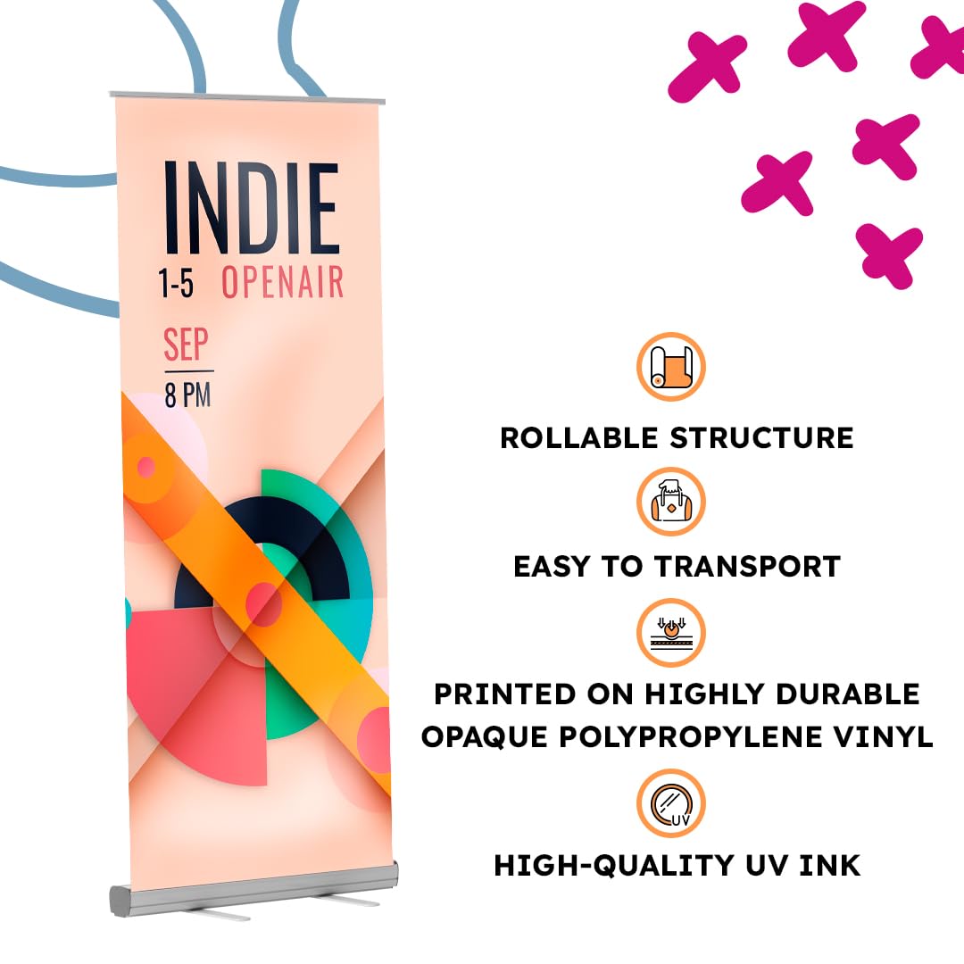 Roll up personalizado | Expositor publicitario enrollable con impresión incluida de 85x200 cm | Vinilo de polipropileno opaco con estructura en negro + funda de transporte