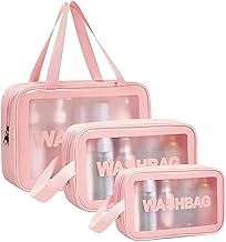Makeup Cosmetic Bag | Travel Wash Bag Set of 3 | Makeup Bag | Waterproof Toiletry & Cosmetic Organizer Pouches with Handle | Large Capacity Makeup Storage Bags for Travel Accessories & Brushes (Pink)