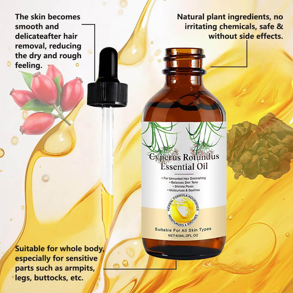 Flintronic 2 sztuki olejku Cyperus Rotundus, 120 ml, naturalny olejek Cyperus Rotundus do depilacji, olejek cyprysowy z zakraplaczem, do zmniejszenia wzrostu włosów na ciele i nawilżenia skóry