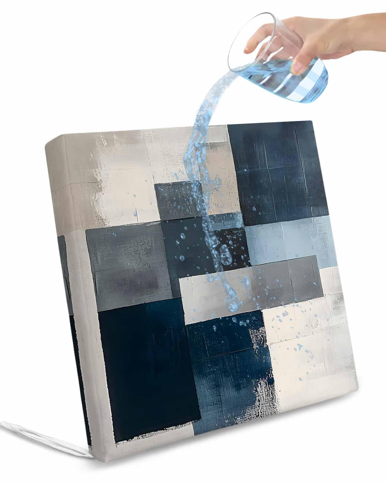 2 Pack Blue Gray Beige Waterproof Cushion Covers with Ties, Outdoor Patio Chaise Lounge Chair Seat Cushion Slip Covers Replacement(Only Cover) Retro Abstract Geometric Oil Painting 22