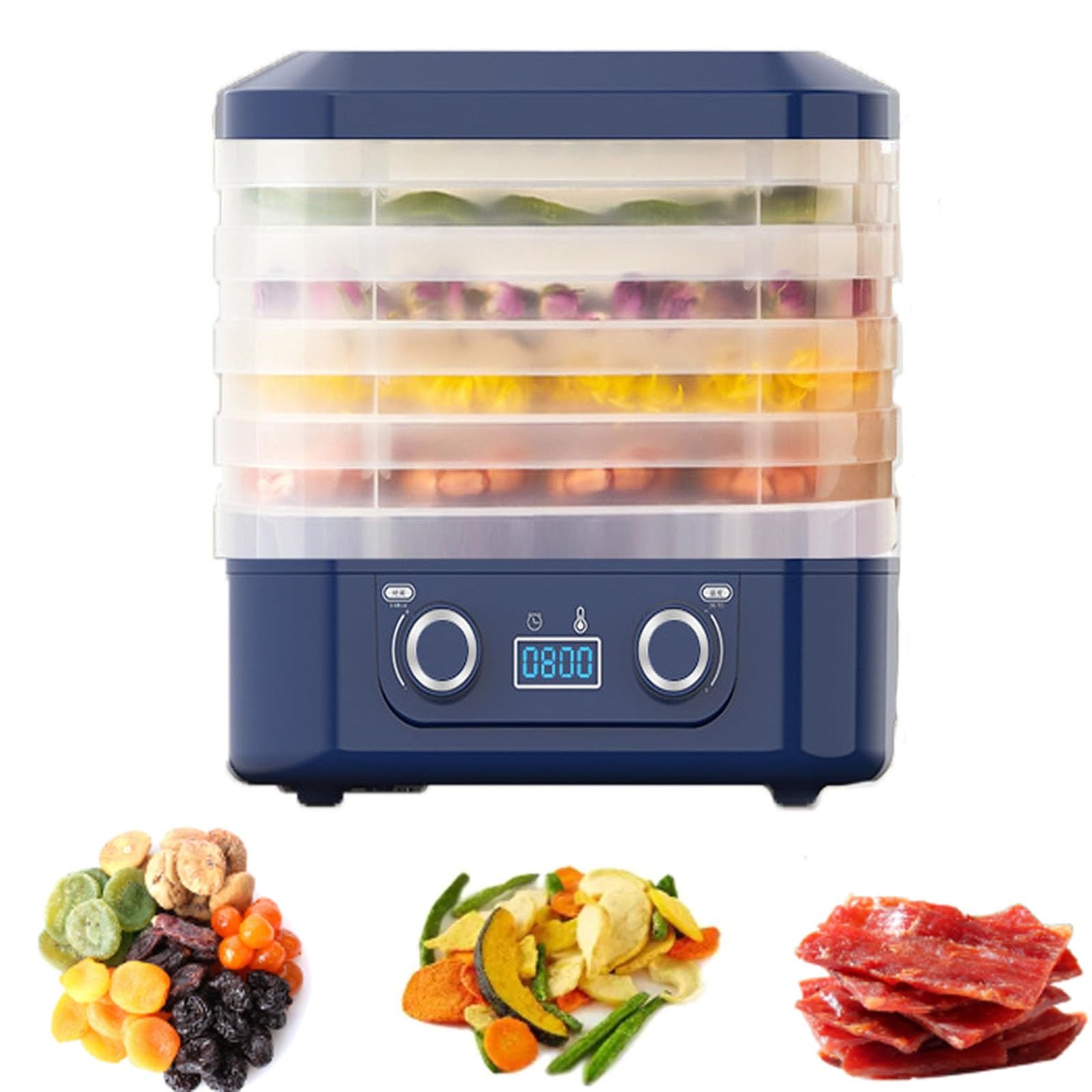 Essiccatori for alimenti, essiccatori for frutta e carne con 5 vassoi impilabili, essiccatori a congelamento, temperatura regolabile, for frutta, carne, verdura, snack for animali, 5 sacchetti sigilla