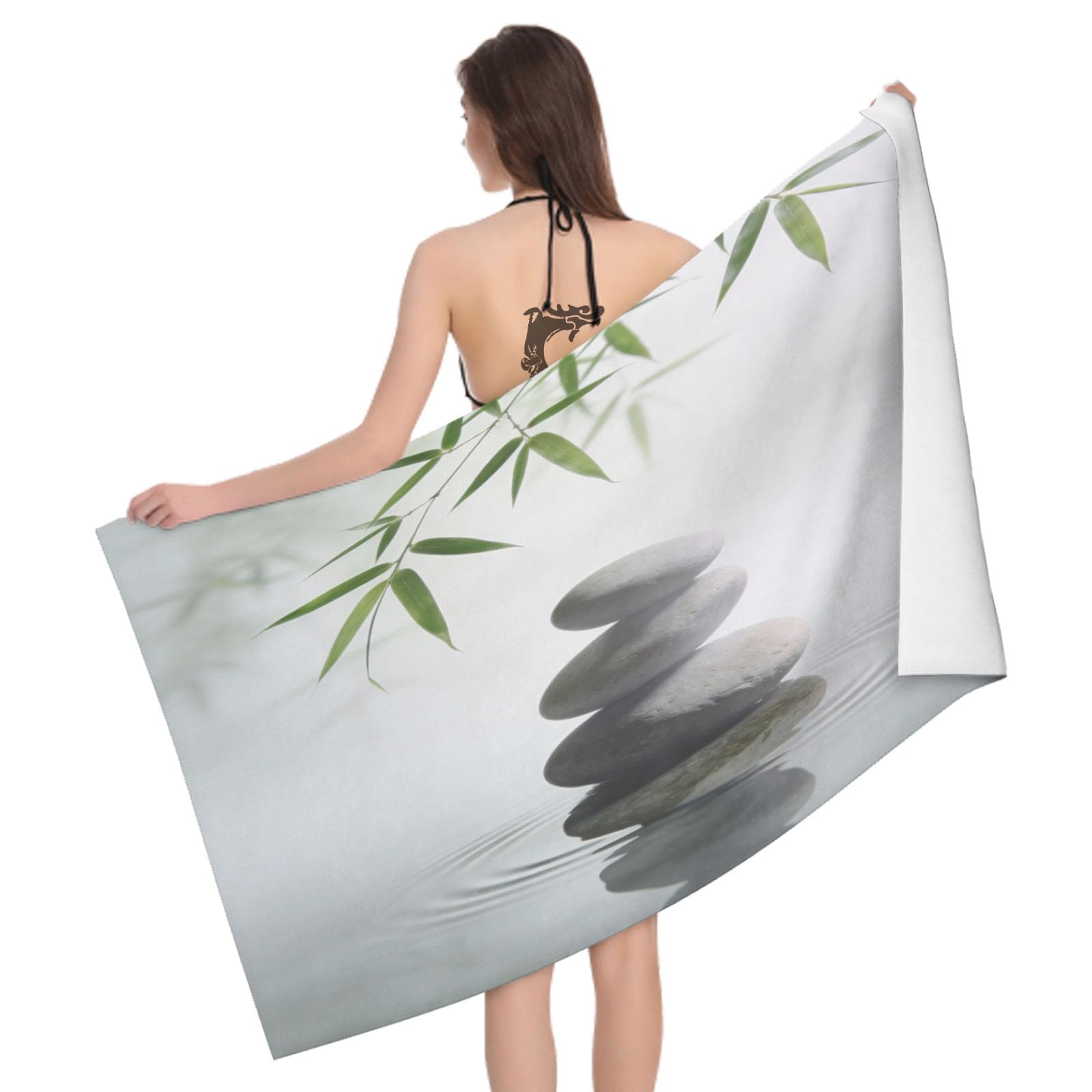 Leichong 3D Zen Stone Beach Towel Large Microfiber Soft Quick Dry for Adults, Zen Bath Towel Lightweight Soft Absorbent for Travel Swimming Pool Sports, 180 x 90 cm